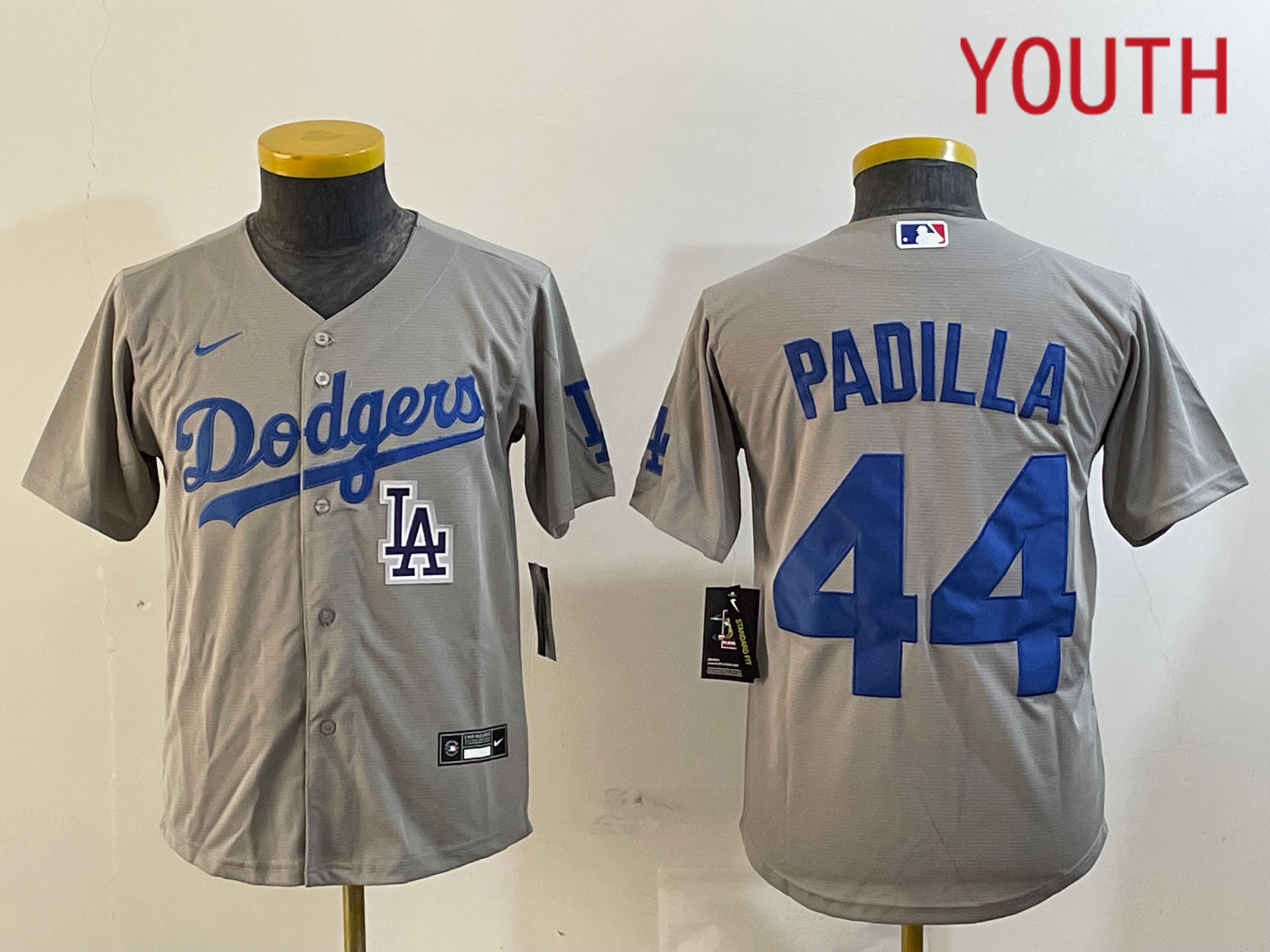Youth Los Angeles Dodgers #44 Padilla Grey Game 2024 Nike MLB Jersey style 12162->youth mlb jersey->Youth Jersey